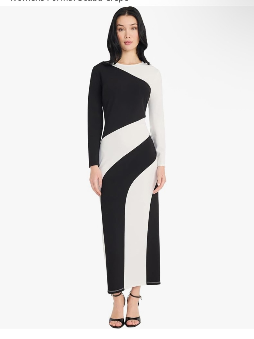 NWT Donna Morgan Black & White Long Sleeve Wave Panel Maxi Dress